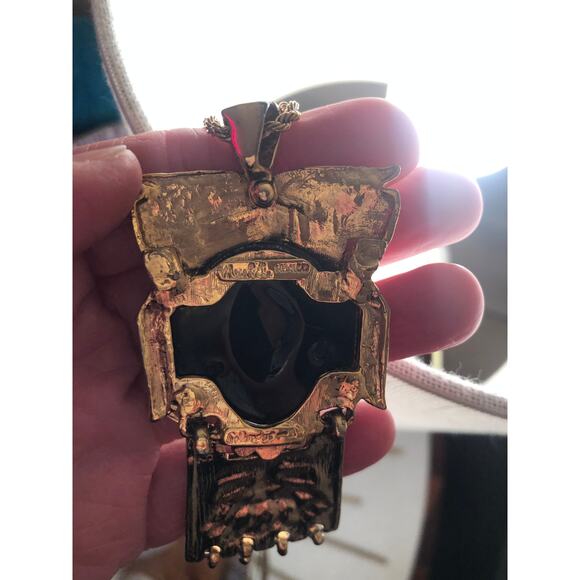 Vintage Rare Salvador Teran Marbel Mexico Signed Aztec Warrior Pendant Necklace - Picture 6 of 7